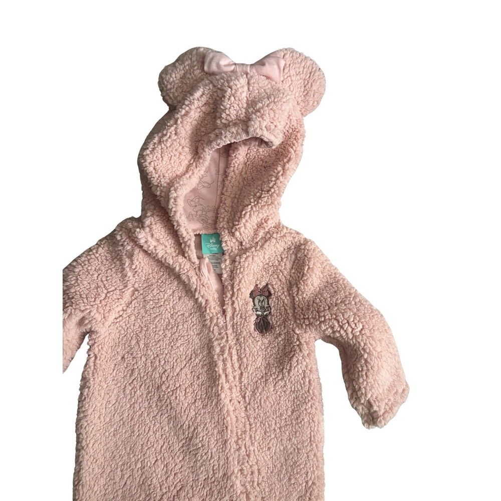 NWT Baby Girl Disney Minnie Mouse Sherpa One Piece With Hooded Ears 12 Months - Picture 3 of 3